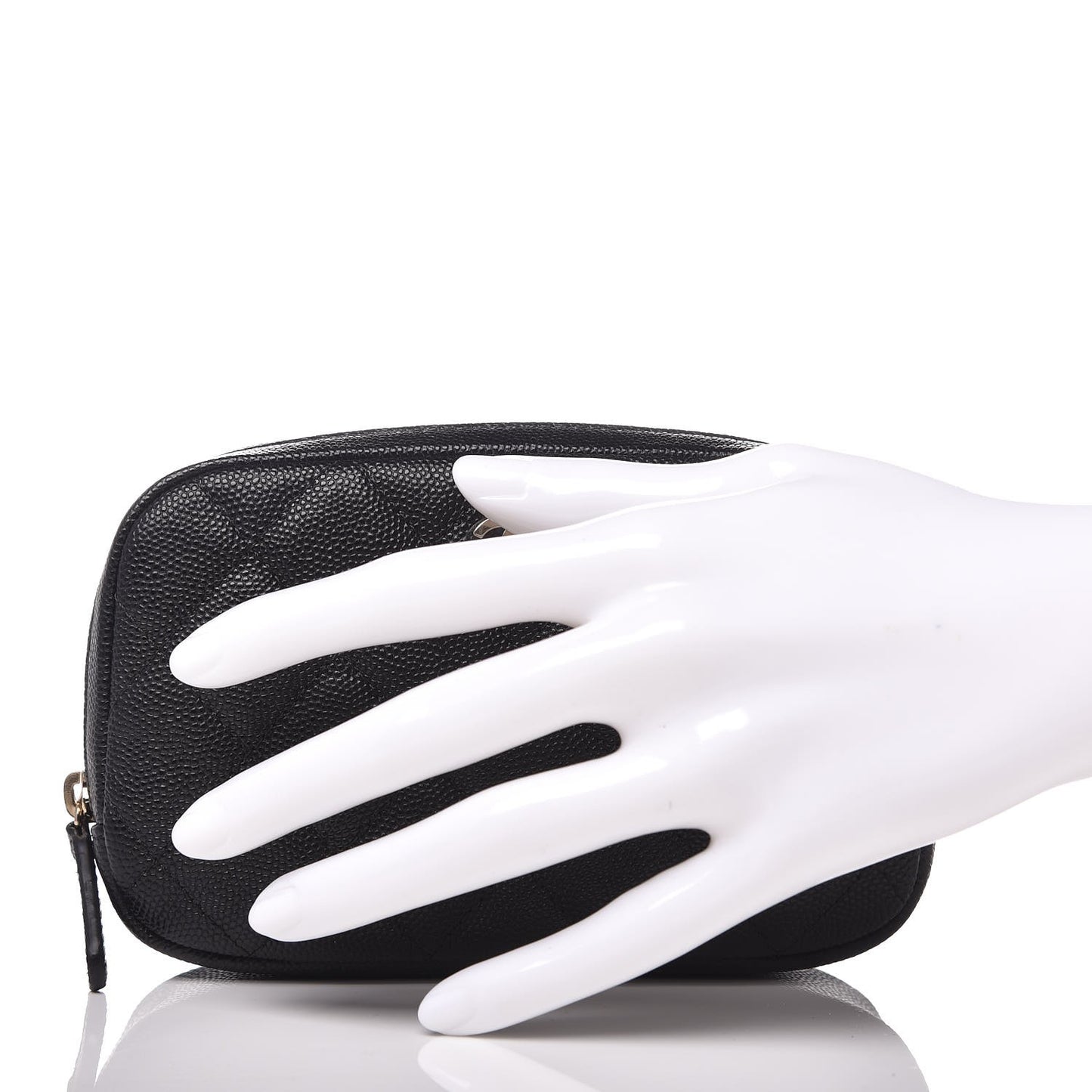 Caviar Quilted Small Curvy Pouch Cosmetic Case Black