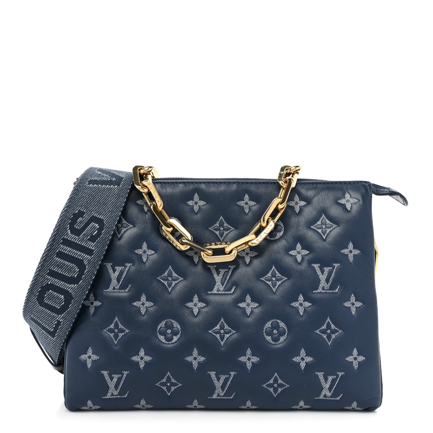 Lambskin Embossed Monogram Coussin PM Denim Blue