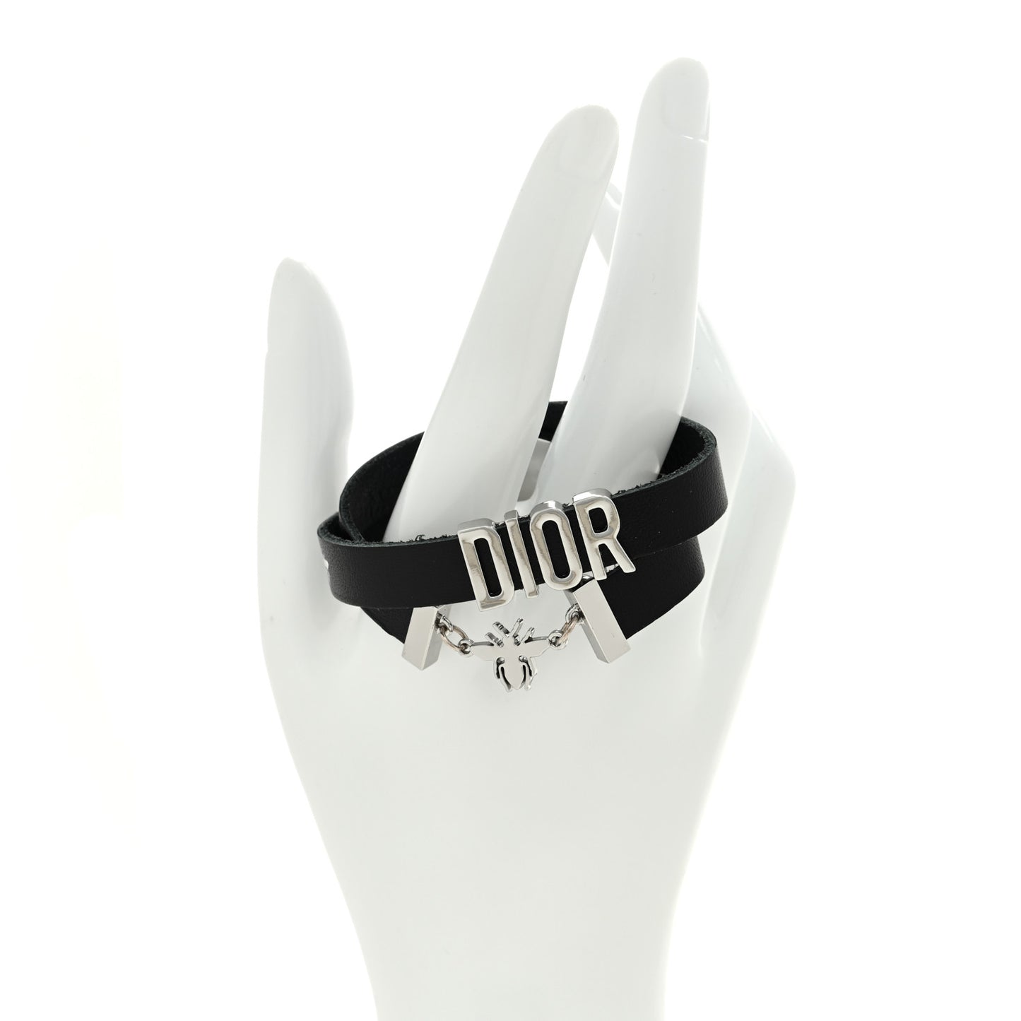 Calfskin Dior Bee Double Bracelet Black
