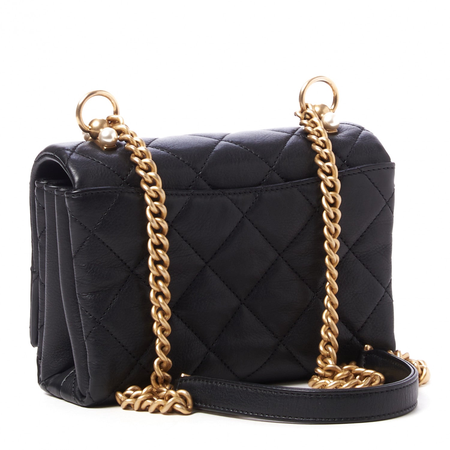 Chanel Calfskin Quilted Accordion Pearl CC Flap Bag Black 2 of 9