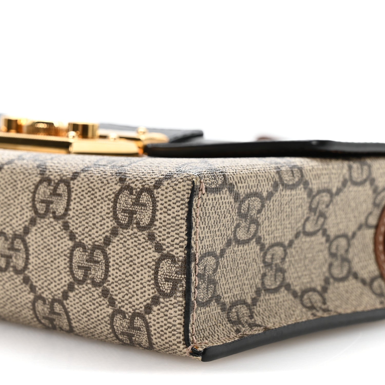 Gucci GG Supreme Monogram Calfskin Mini Padlock Top Handle Shoulder Bag Beige Black Cuir 10 of 10
