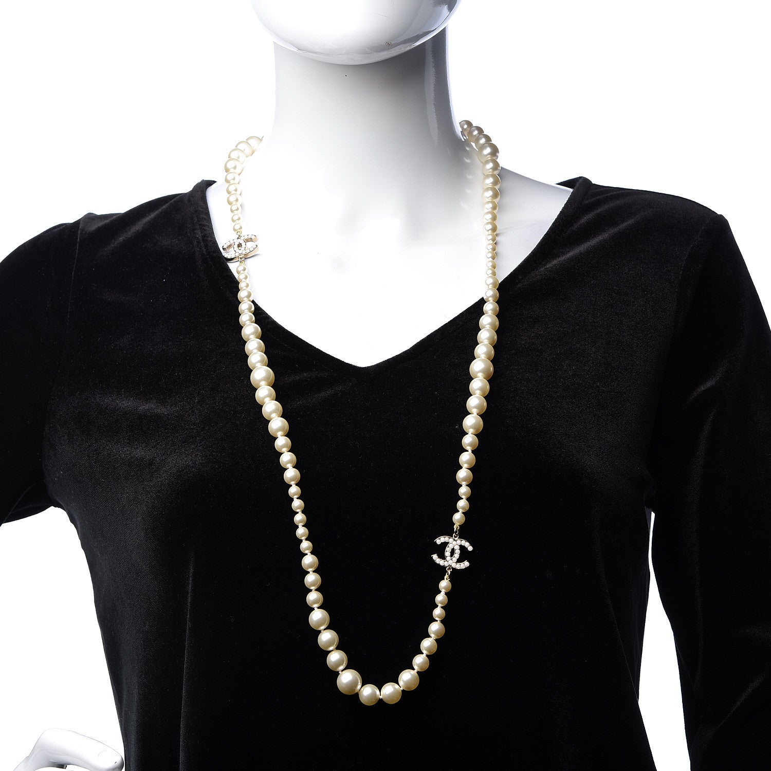 Chanel Graduated Pearl CC Long Necklace Light Gold 2 of 7