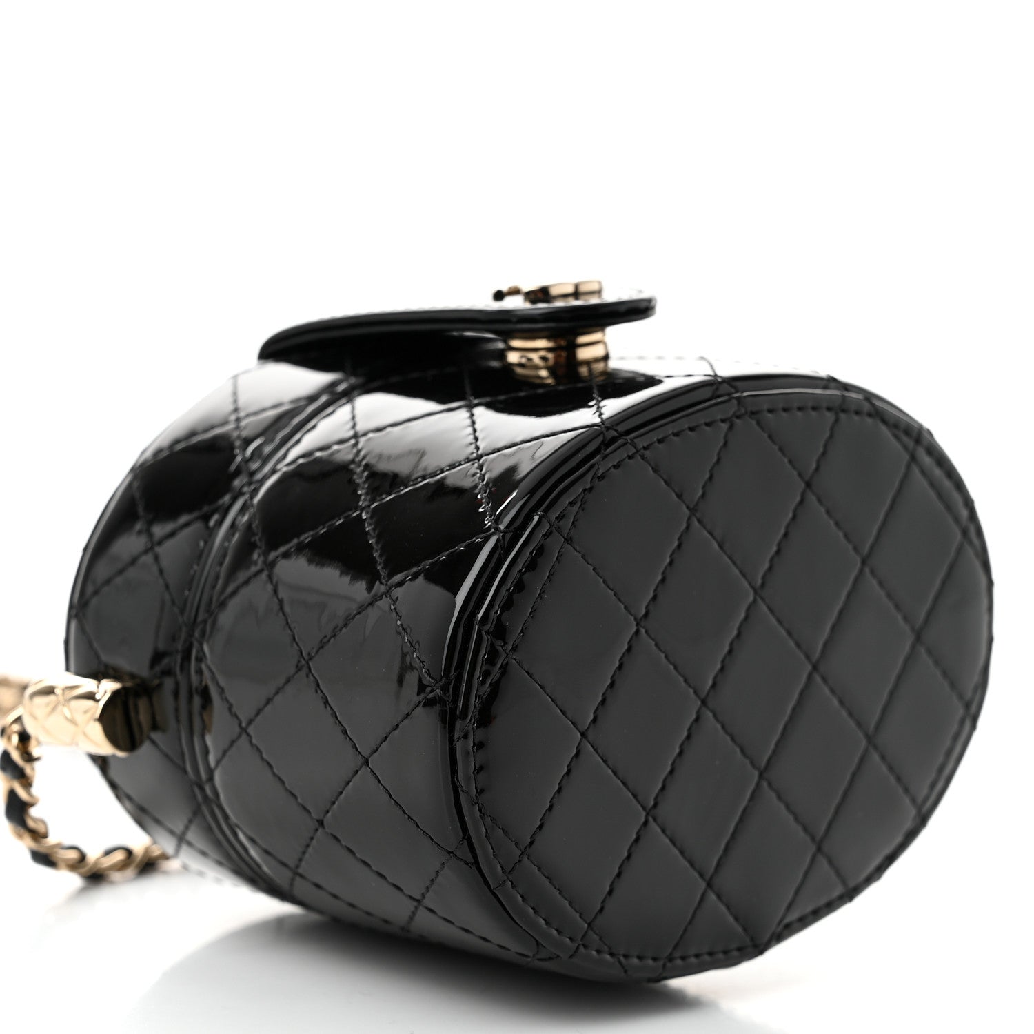 Chanel Patent Quilted Round Small Vanity With Chain Black 9 of 10