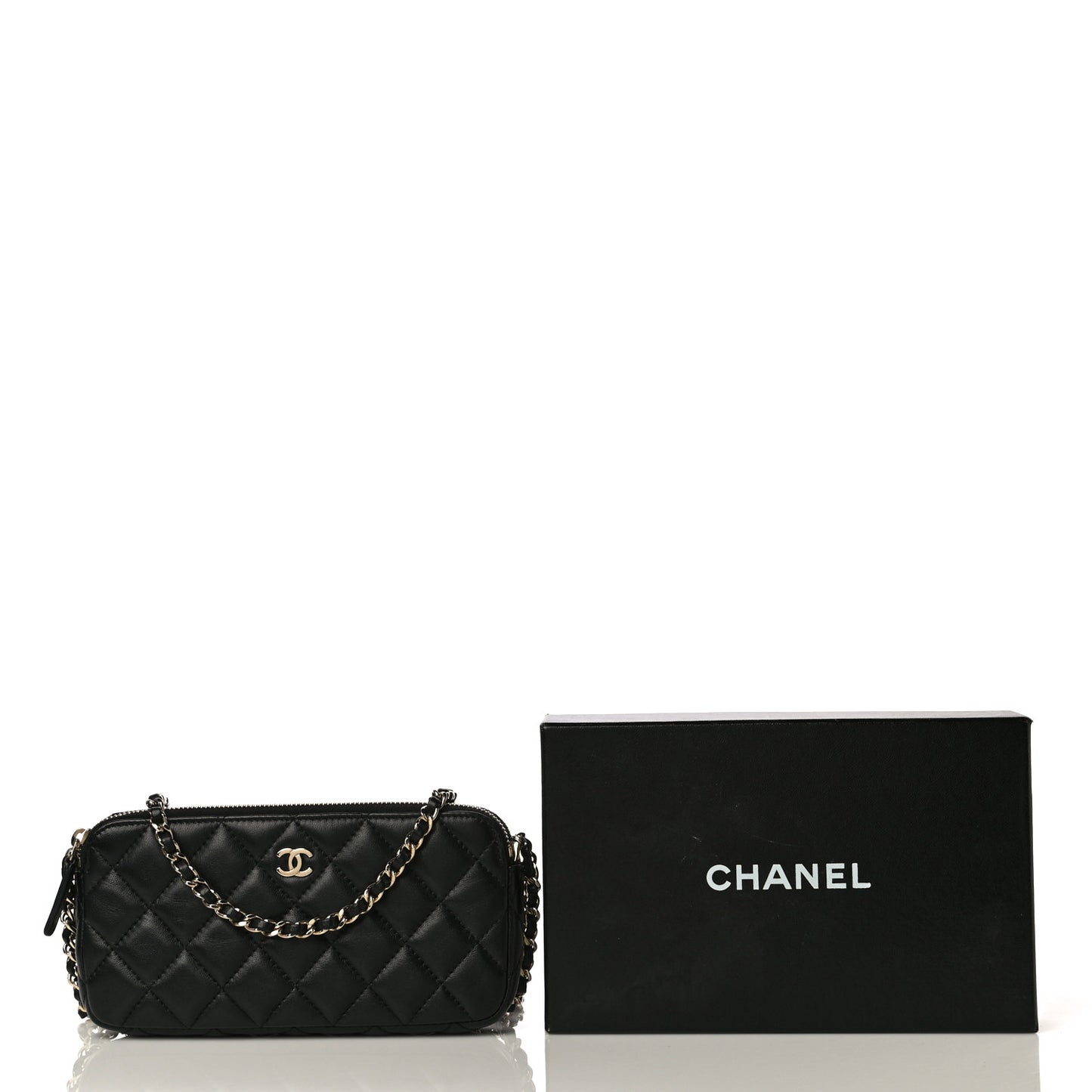 Lambskin Quilted Small Clutch With Chain Black