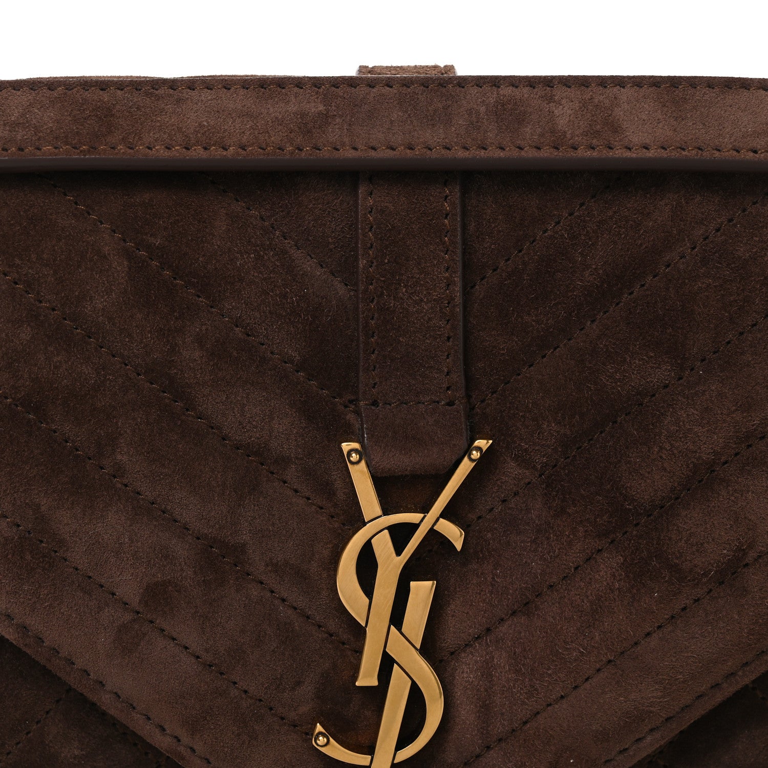 Saint Laurent Suede Mixed Matelasse Triquilt Medium Monogram Envelope Satchel Bark Brown 8 of 10