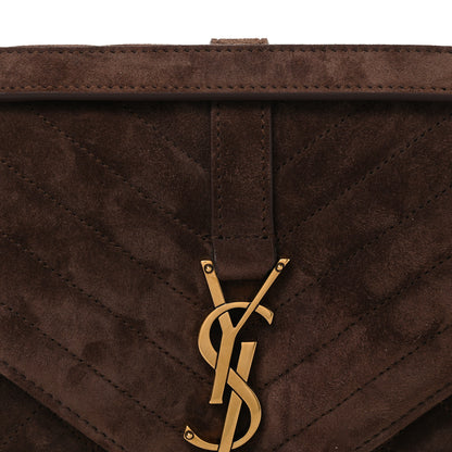 Saint Laurent Suede Mixed Matelasse Triquilt Medium Monogram Envelope Satchel Bark Brown 8 of 10
