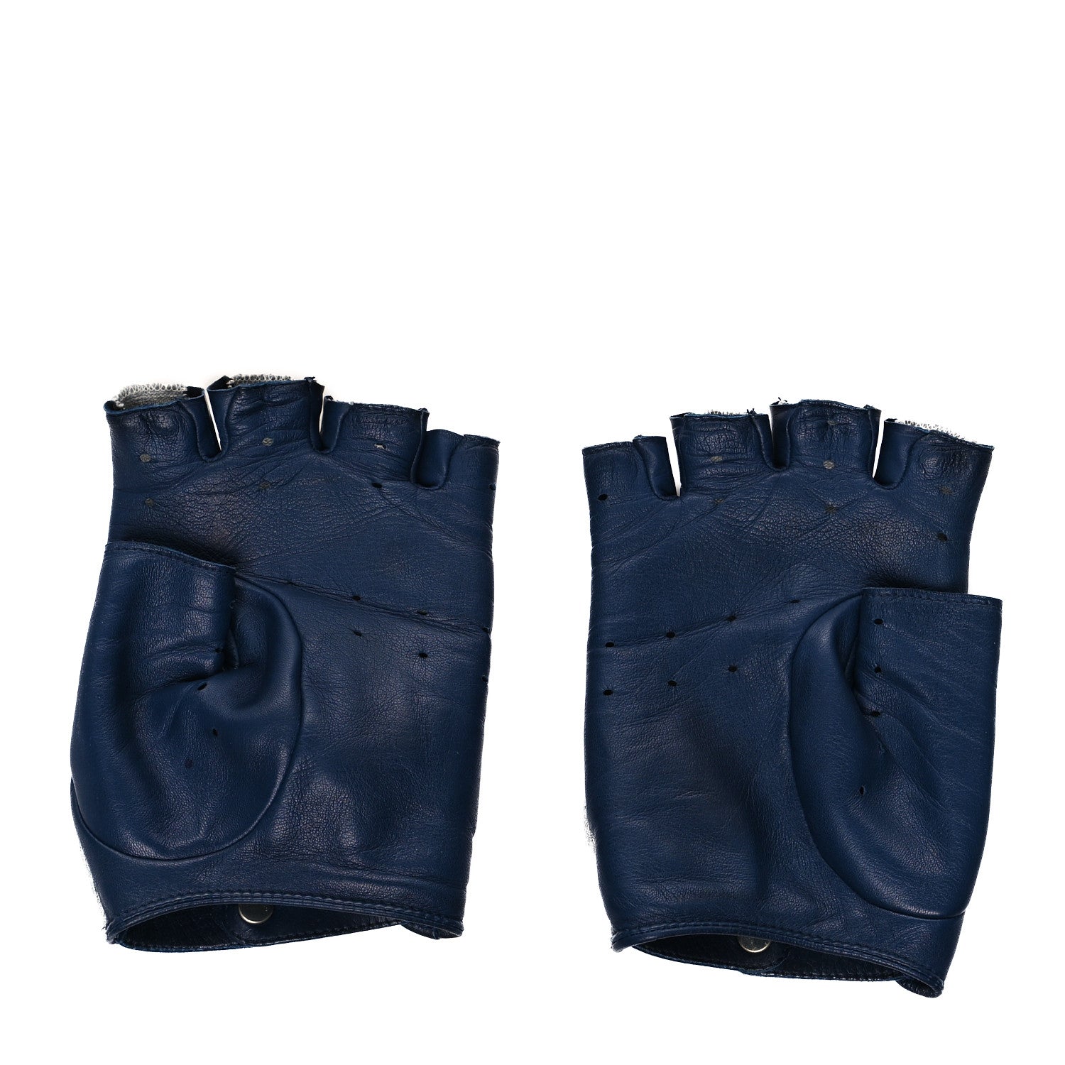 Chanel Lambskin Cloth Woven Fingerless Gloves 51 Navy Silver 2 of 5