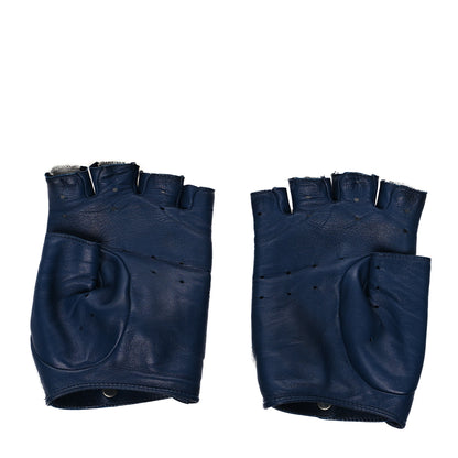 Chanel Lambskin Cloth Woven Fingerless Gloves 51 Navy Silver 2 of 5