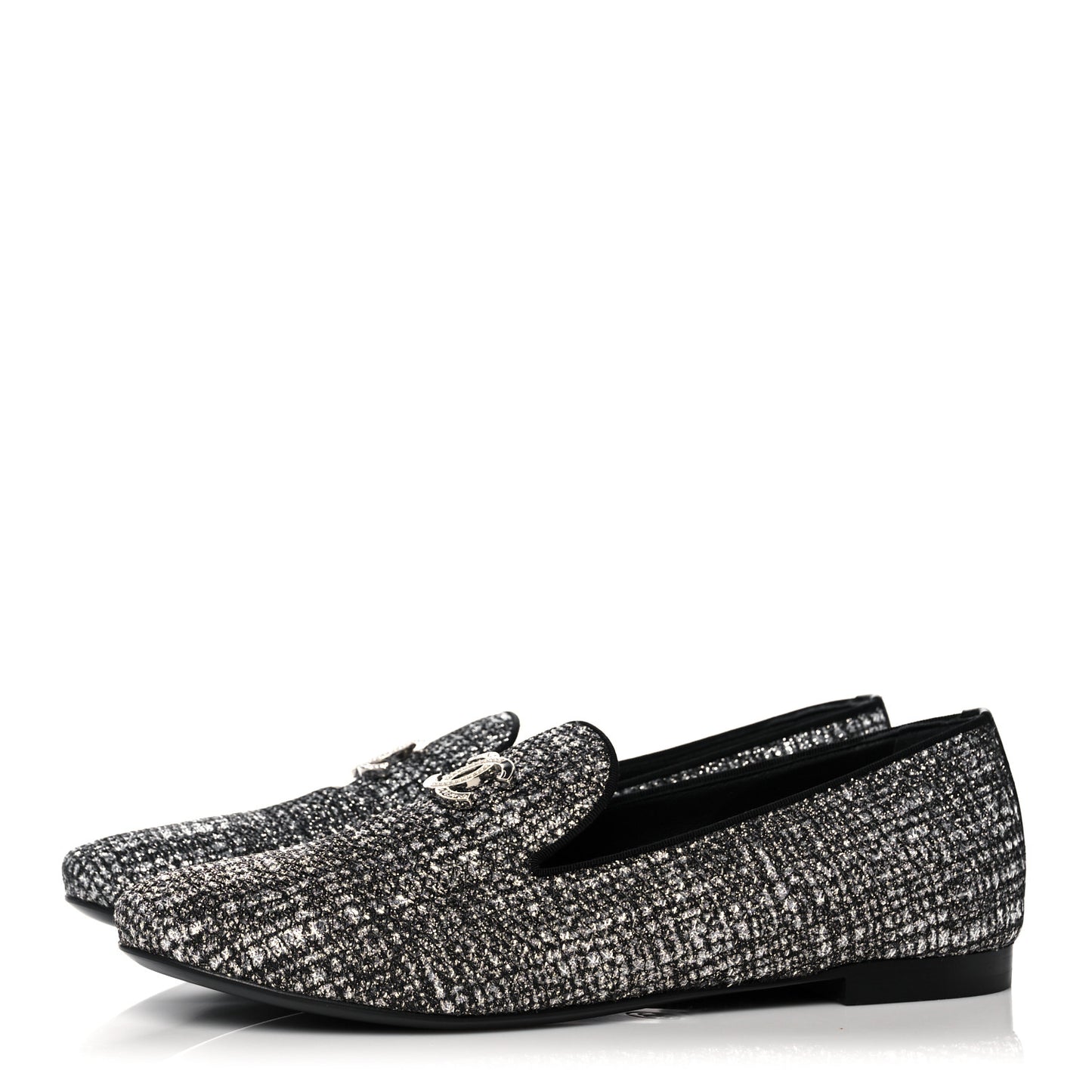 Fantasy Tweed CC Mocassin Loafers 38 Silver Black