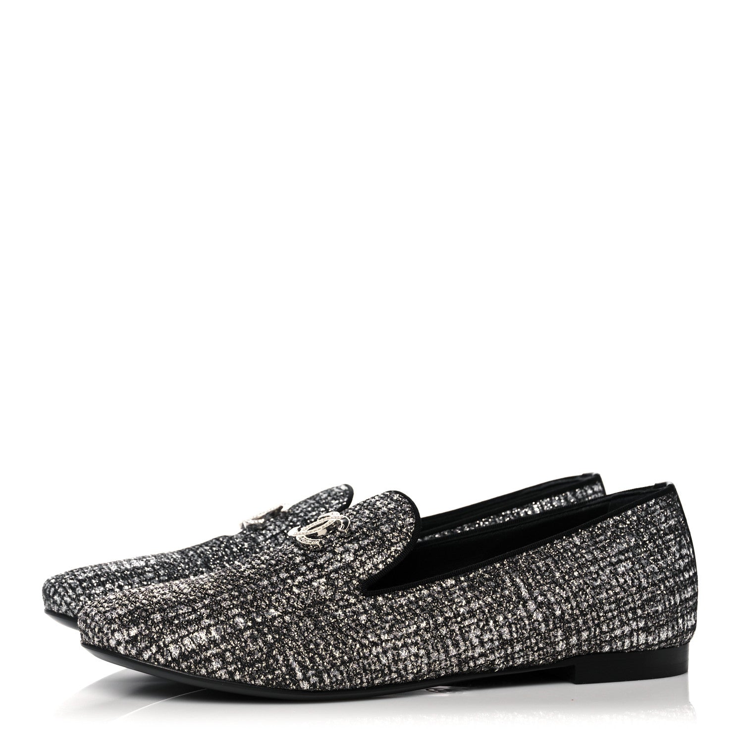 Chanel Fantasy Tweed CC Mocassin Loafers 38 Silver Black 3 of 10