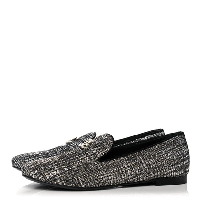 Chanel Fantasy Tweed CC Mocassin Loafers 38 Silver Black 3 of 10