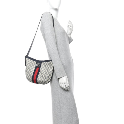Gucci GG Supreme Monogram Textured Dollar Calfskin Web Small Ophidia Half Moon Hobo Beige Blue 2 of 12