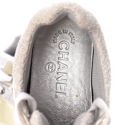 Chanel Iridescent Terry Cloth PVC Calfskin Sneakers 37.5 Silver 9 of 10