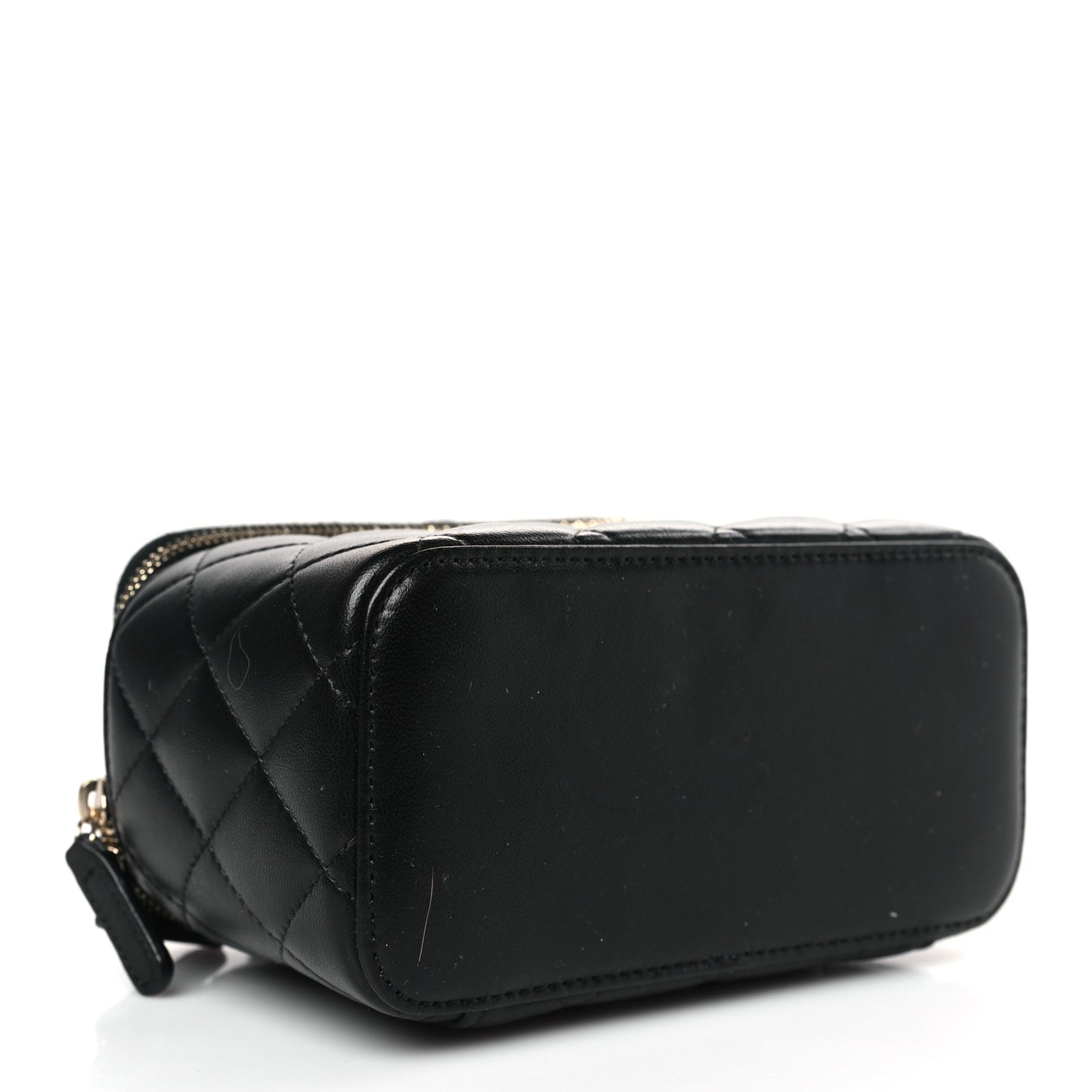 Lambskin Quilted Small Pearl Crush Vanity Case With Chain Black