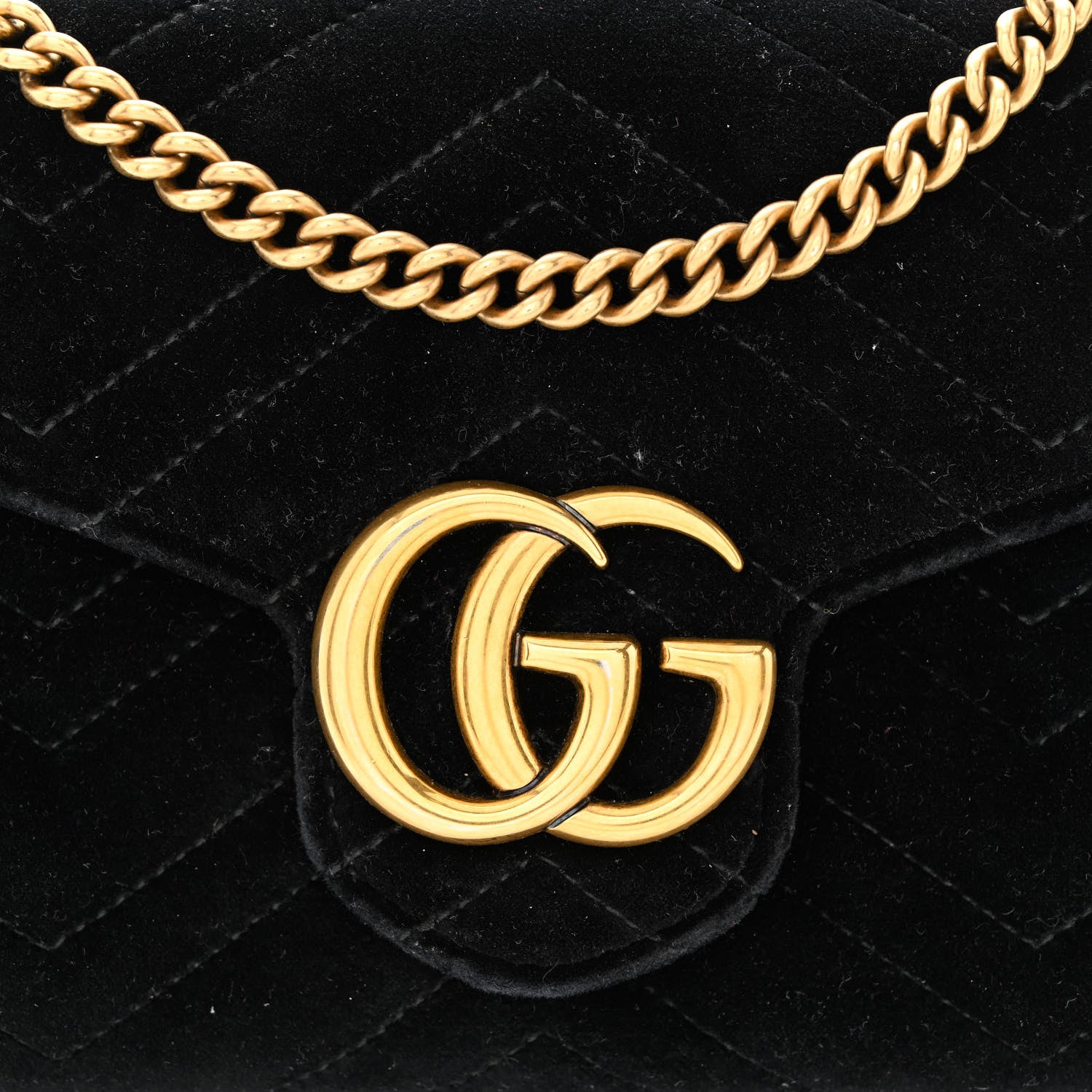 Gucci Velvet Matelasse GG Marmont Chain Wallet Black 9 of 13