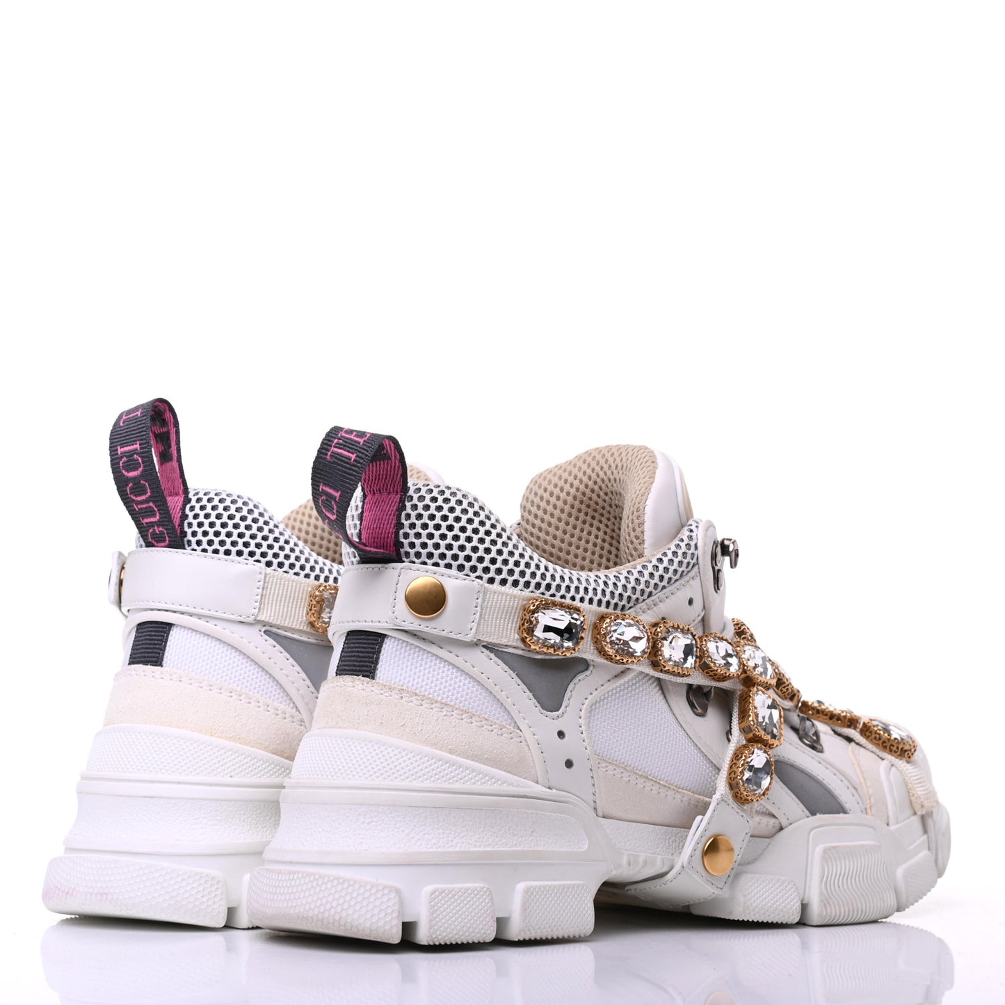X SEGA Mesh Calfskin Suede Removable Crystals Womens Flashtrek Sneakers 38 Great White