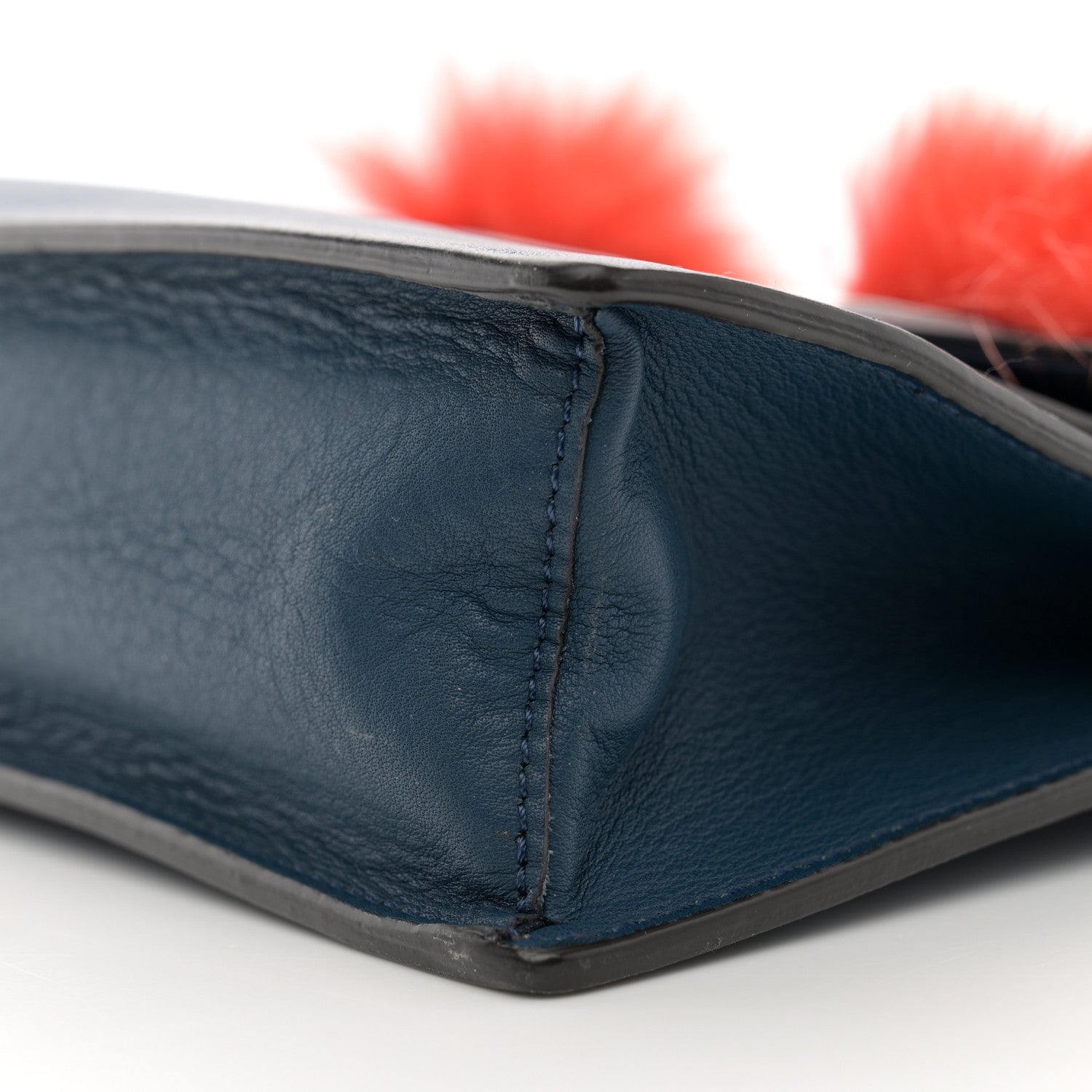 Fendi Vitello Dolce Fox Fur Monster Eyes Mini 2Jours Pouch Navy 10 of 15