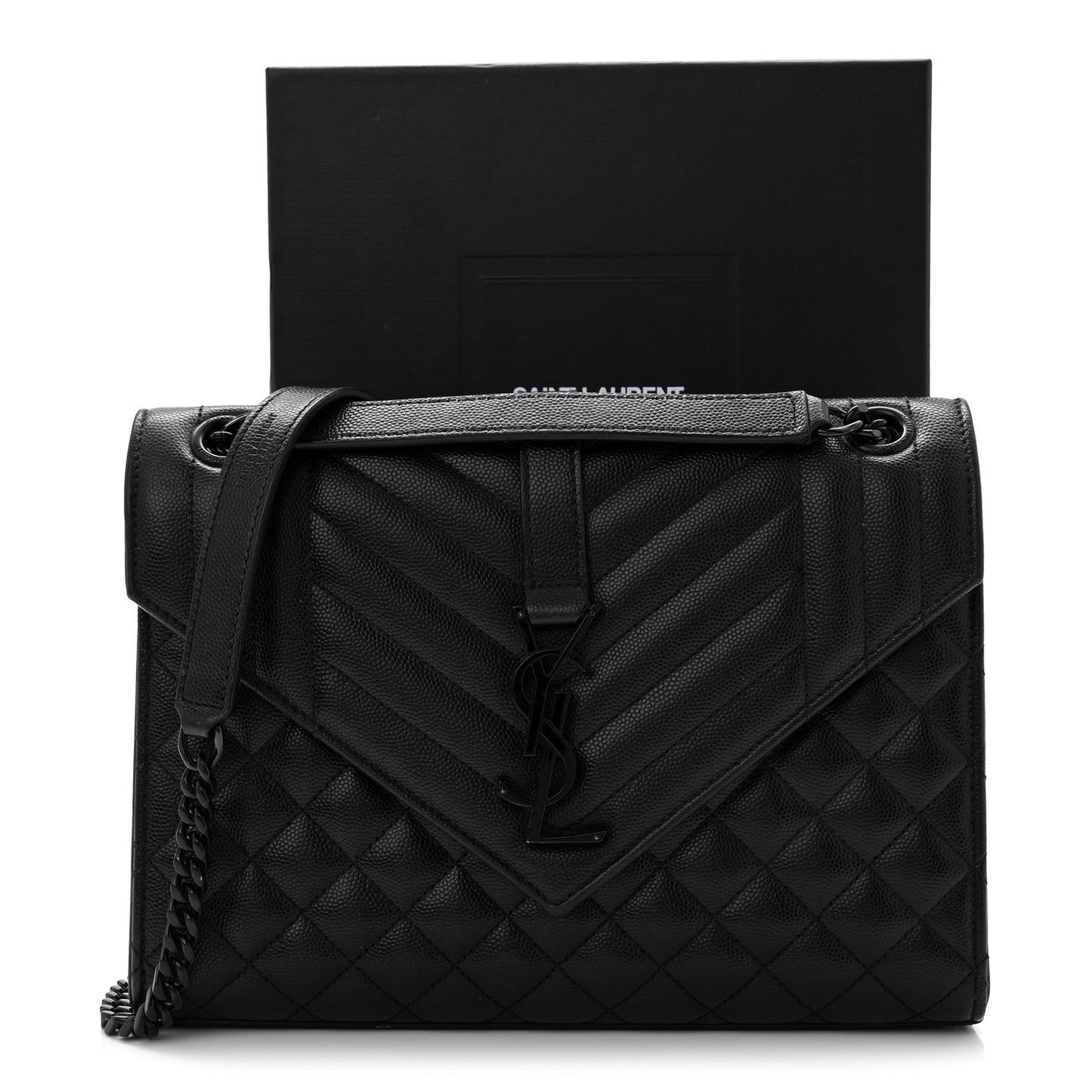 Grain De Poudre Textured Mixed Matelasse Triquilt Medium Monogram Monochrome Satchel Black