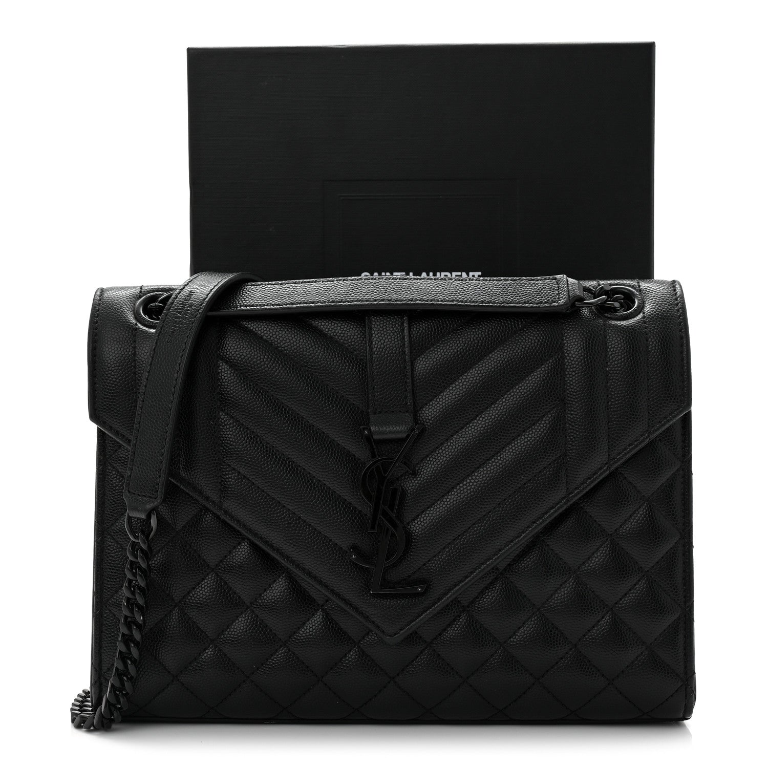 Saint Laurent Grain De Poudre Textured Mixed Matelasse Triquilt Medium Monogram Monochrome Satchel Black 11 of 11