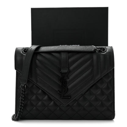 Saint Laurent Grain De Poudre Textured Mixed Matelasse Triquilt Medium Monogram Monochrome Satchel Black 11 of 11