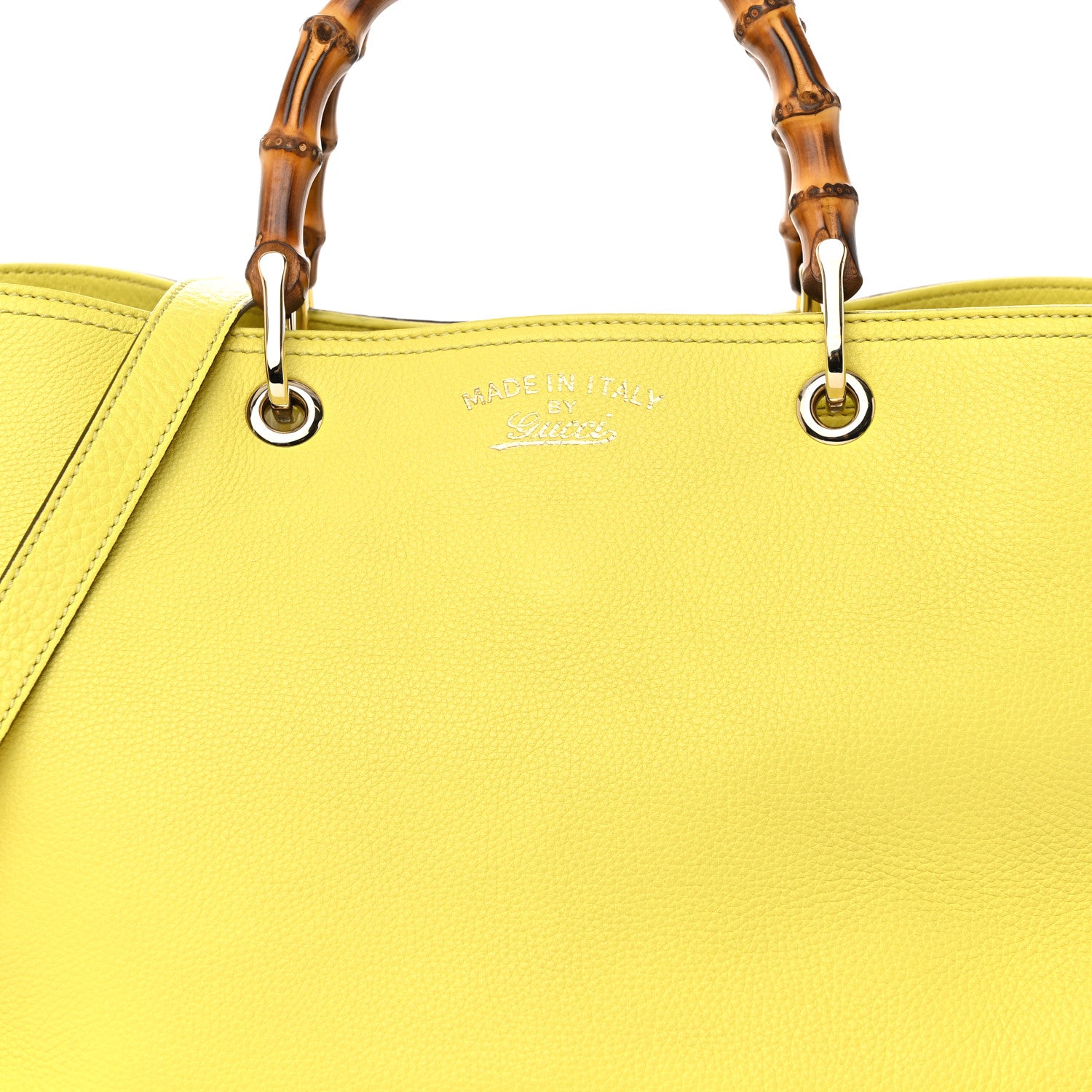 Gucci Calfskin Large Bamboo Shopper Tote Citrus 10 of 14