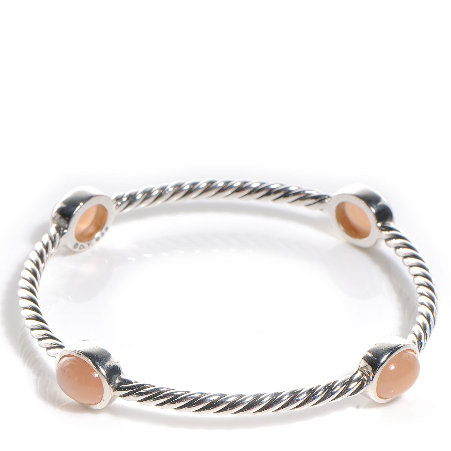 David Yurman Sterling Silver Renaissance Oval Station Bangle Pink Moonstone 3 of 4