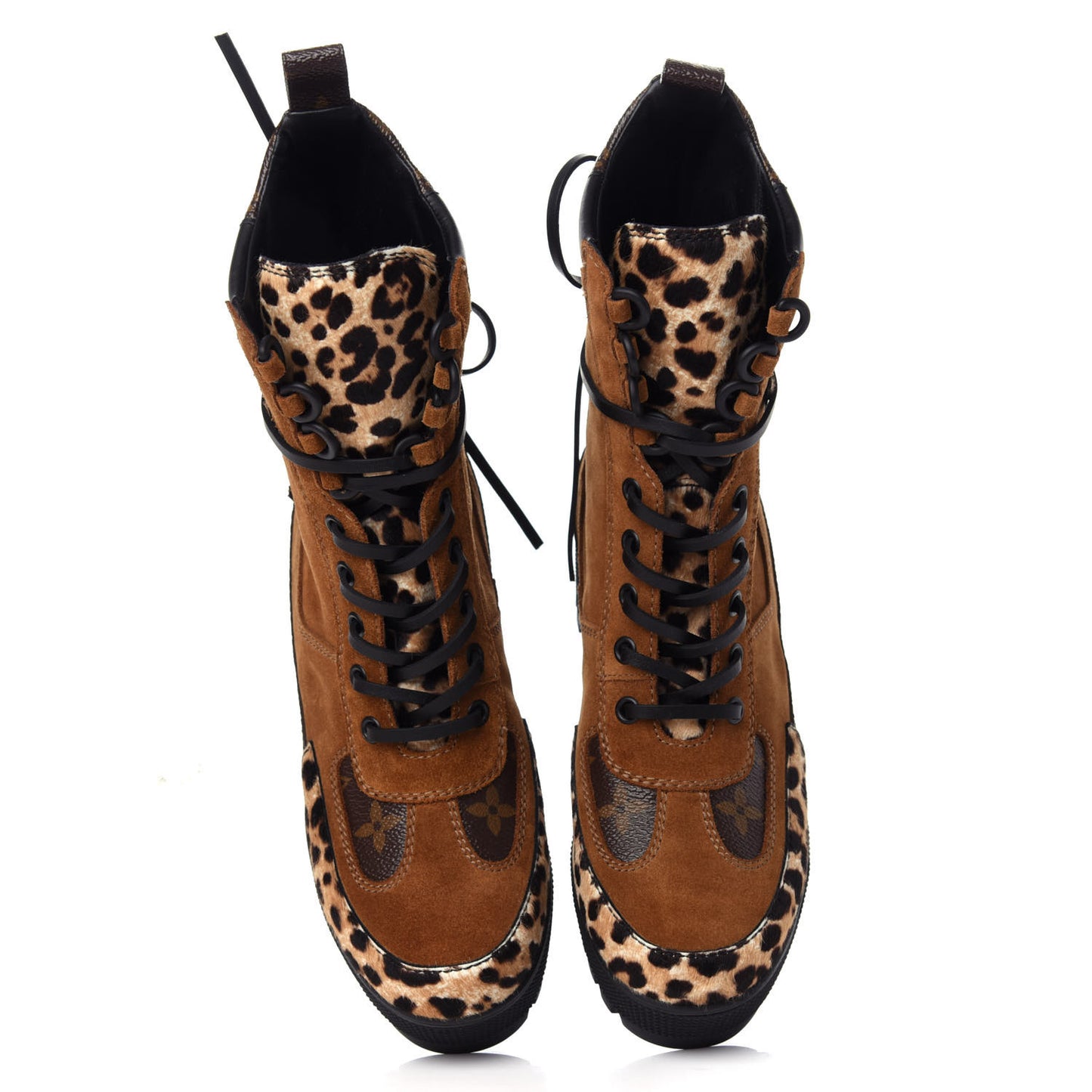 Suede Calfskin Monogram Laureate Platform Desert Boots 36 Cognac