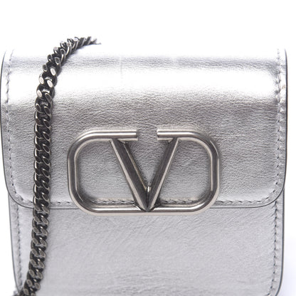 Valentino Garavani Metallic Calfskin Vlogo Compact Wallet with Chain Silver 9 of 12