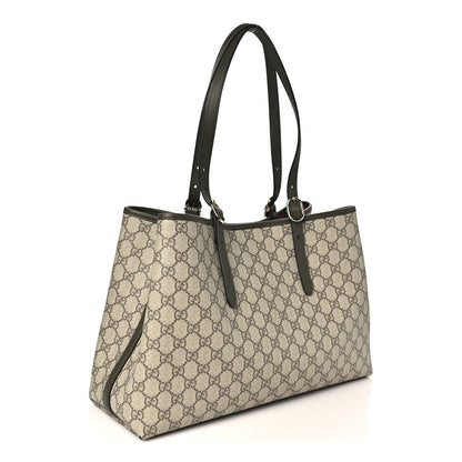 Gucci GG Supreme Monogram Emblem Large Tote Bag  Beige Green 3 of 9
