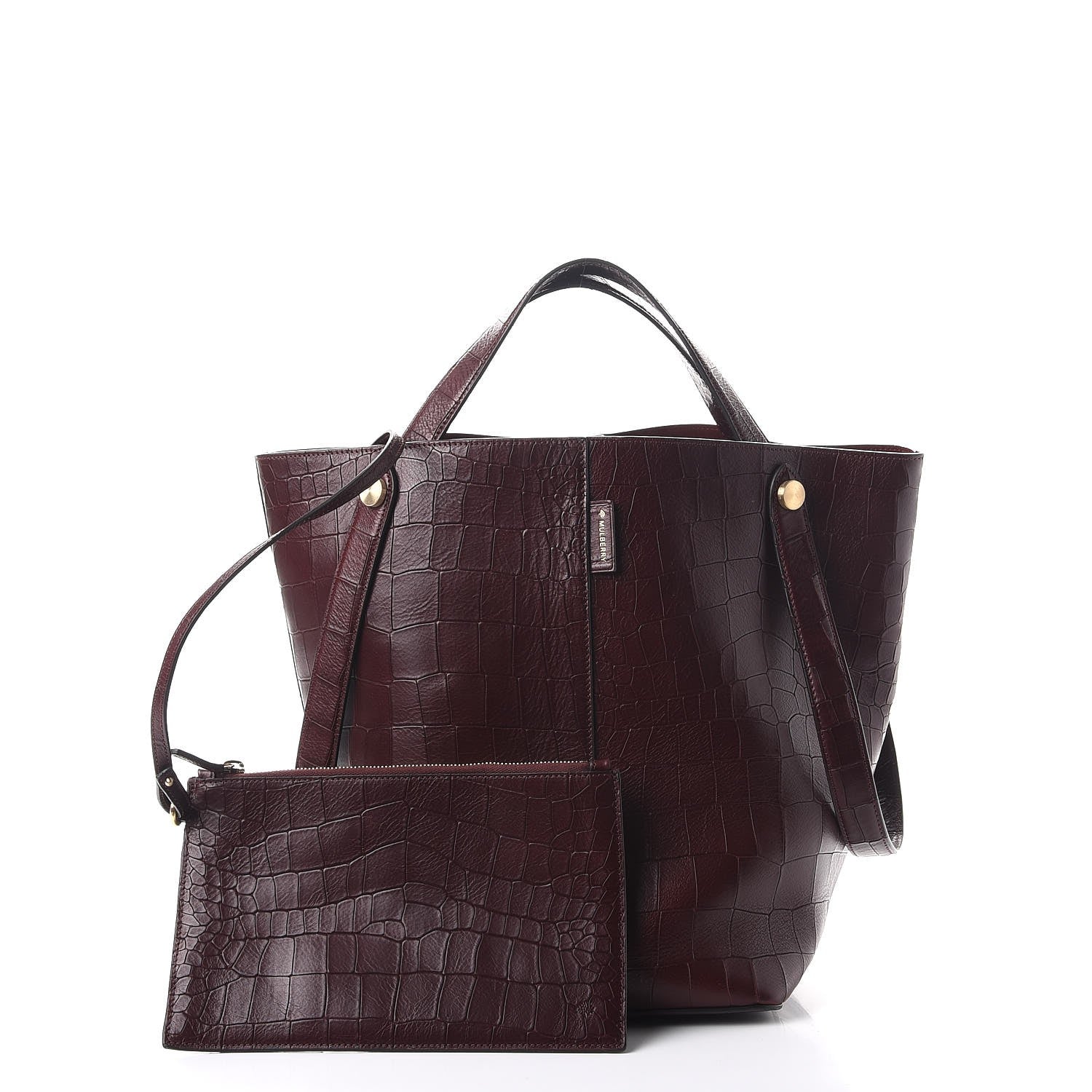 Mulberry Deep Calfskin Crocodile Embossed Kite Bucket Bag Oxblood 3 of 15