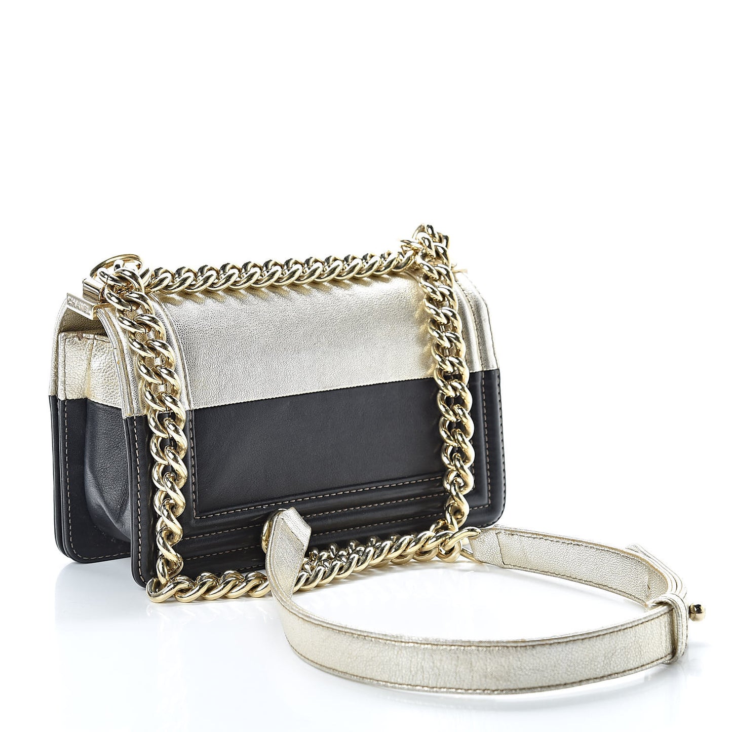 Metallic Goatskin Calfskin Small Boy Flap Gold Black