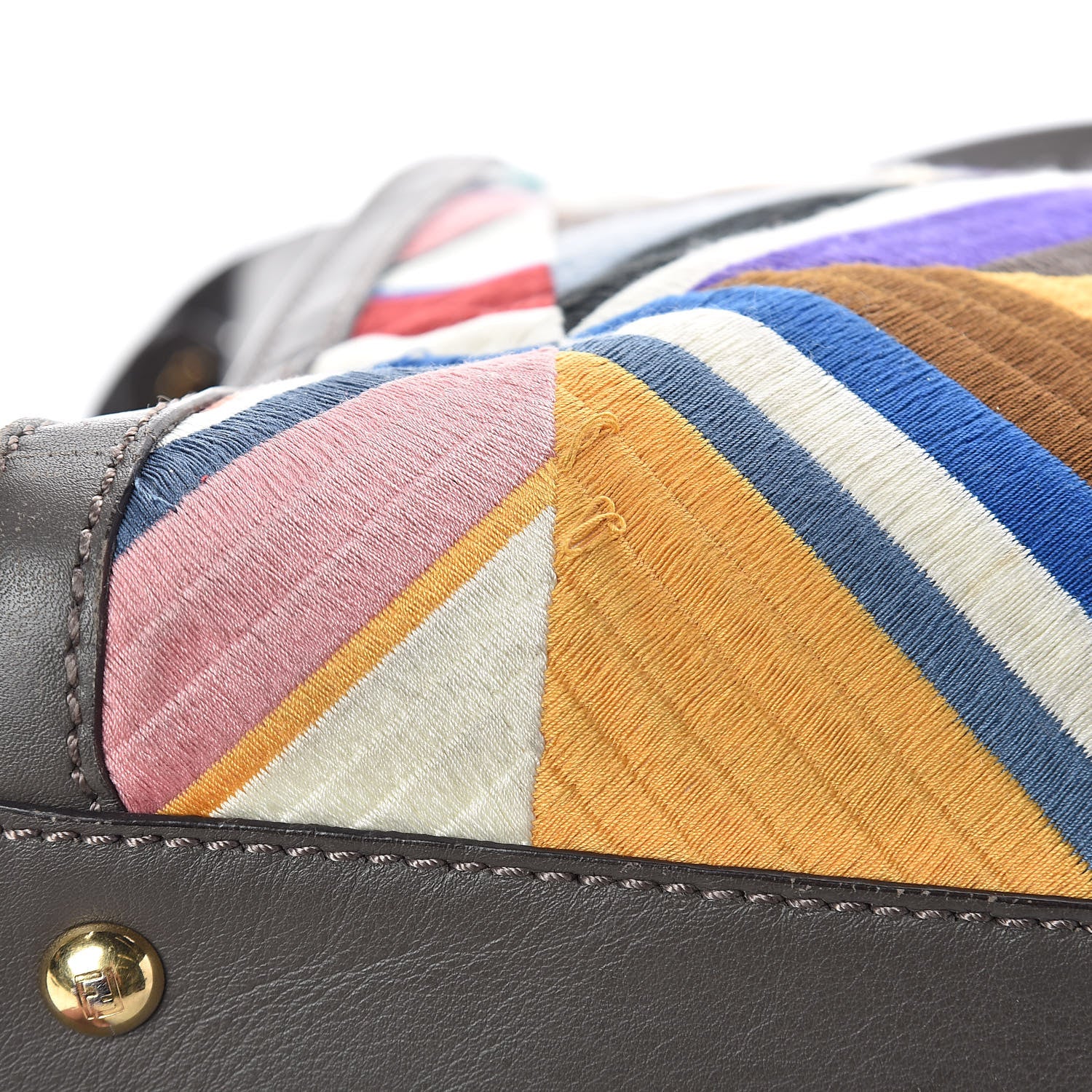Fendi Calfskin Geometric Embroidered Large Peekaboo Iconic Satchel Grey 10 of 12