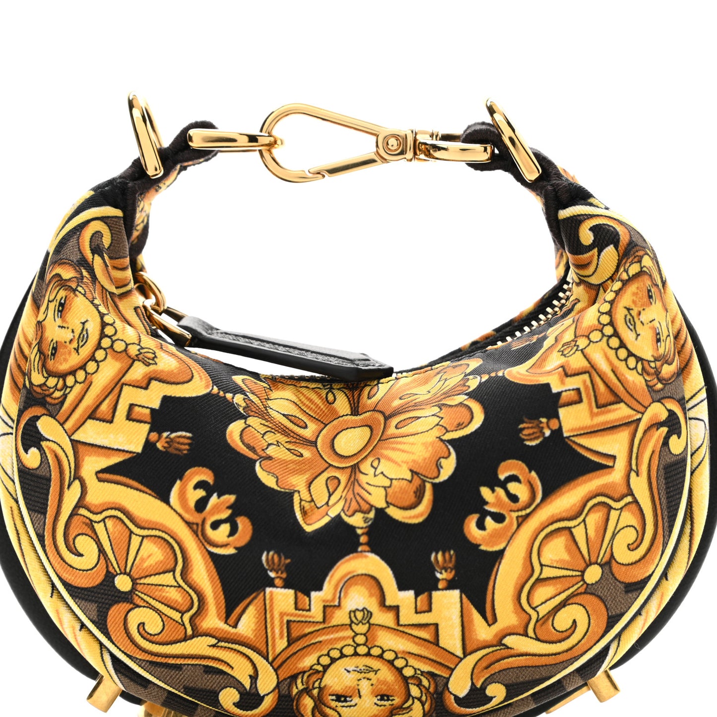 X VERSACE Silk Fendace Baroque Nano Fendigraphy Hobo Charm Black Gold