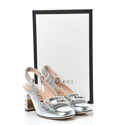 Gucci Metallic Nappa Crystal Square G Madelyn Slingbacks 38 Silver 10 of 10