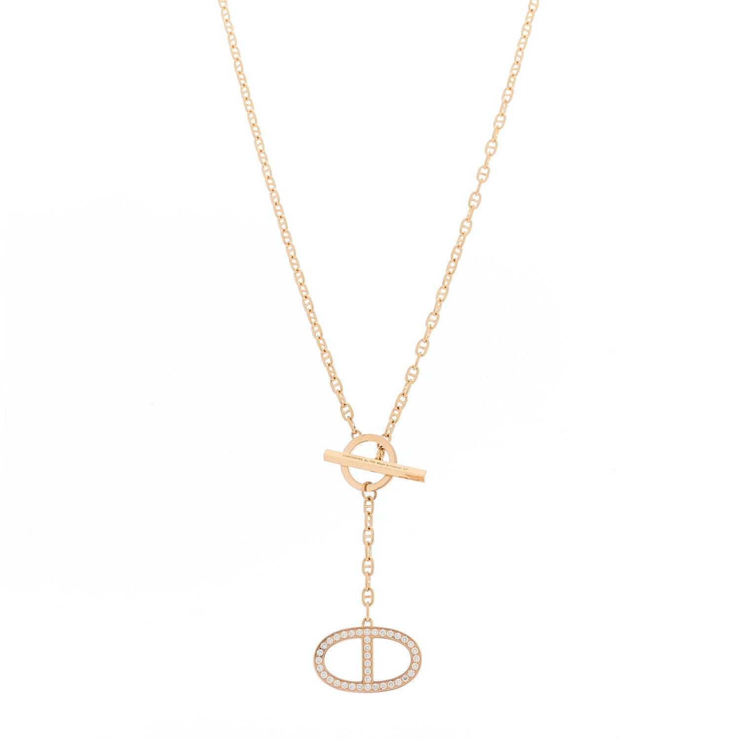 Hermes 18K Rose Gold Diamond GM Chaine D'Ancre Contour Pendant Necklace 1 of 5