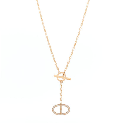 Hermes 18K Rose Gold Diamond GM Chaine D'Ancre Contour Pendant Necklace 1 of 5