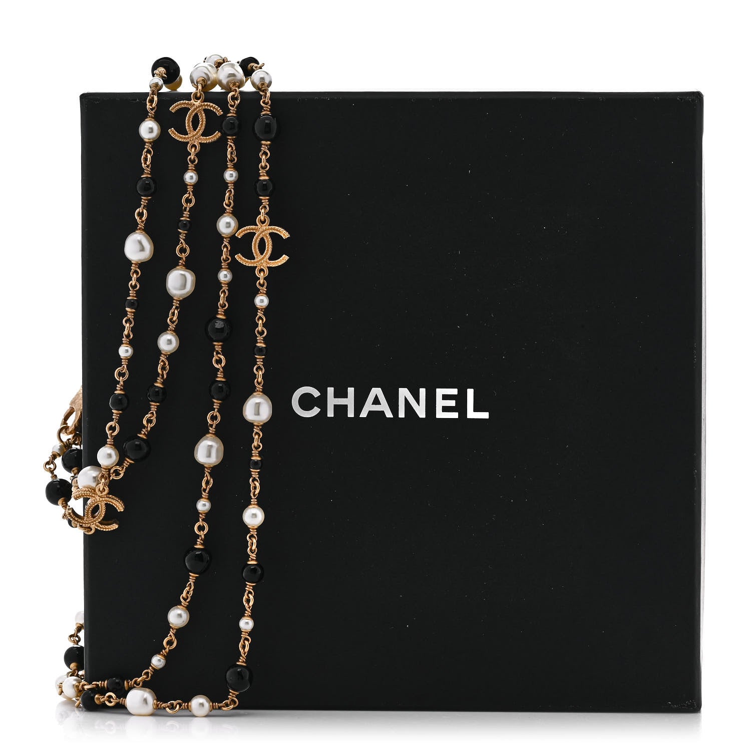 Chanel Pearl Bead CC Long Necklace Ruthenium Black 6 of 6
