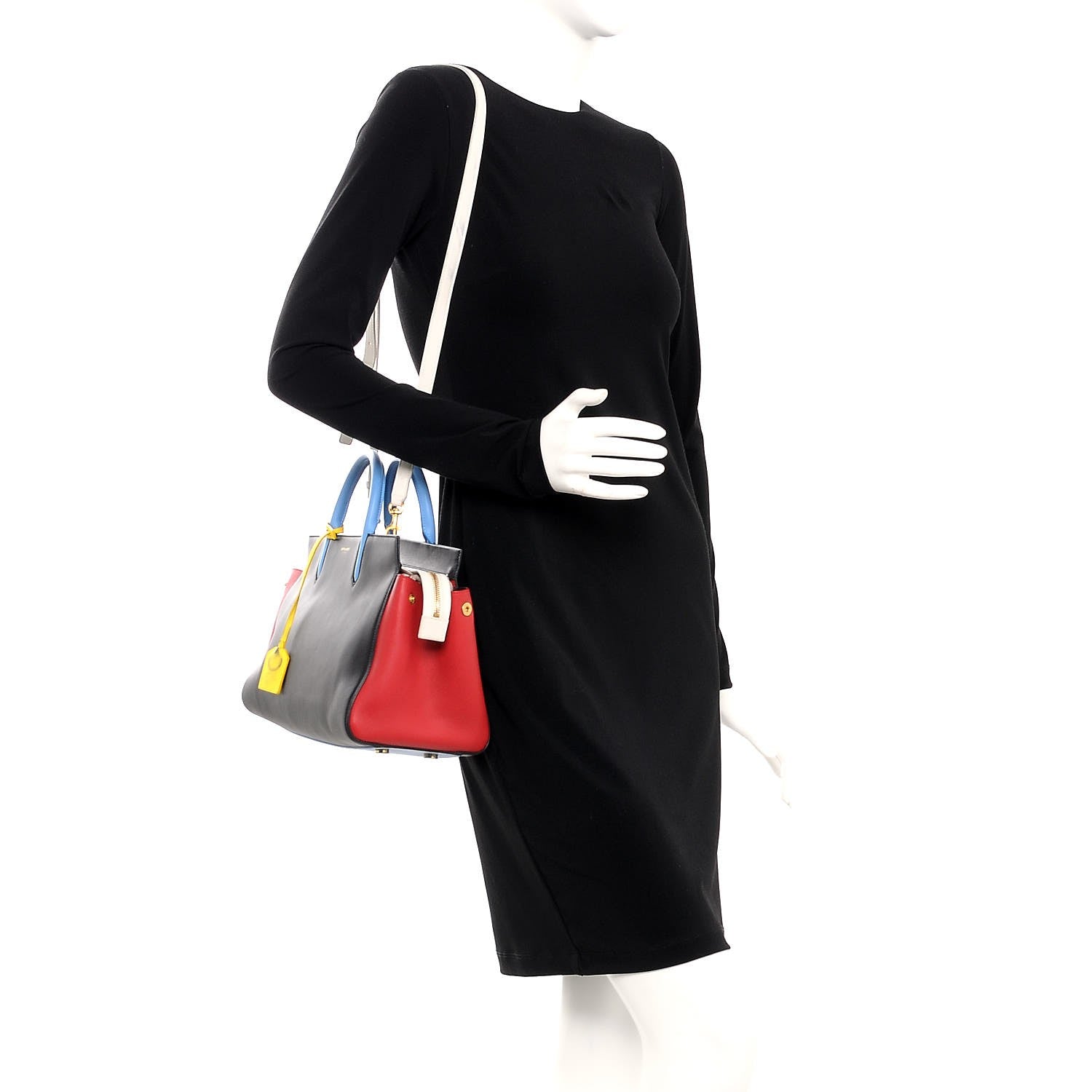 Saint Laurent Calfskin Small Cabas Rive Gauche Bag Black Red Yellow White 2 of 14