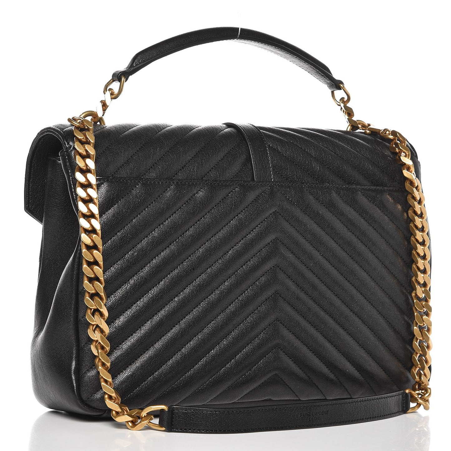 Sheepskin Matelasse Chevron Monogram Large College Satchel Black