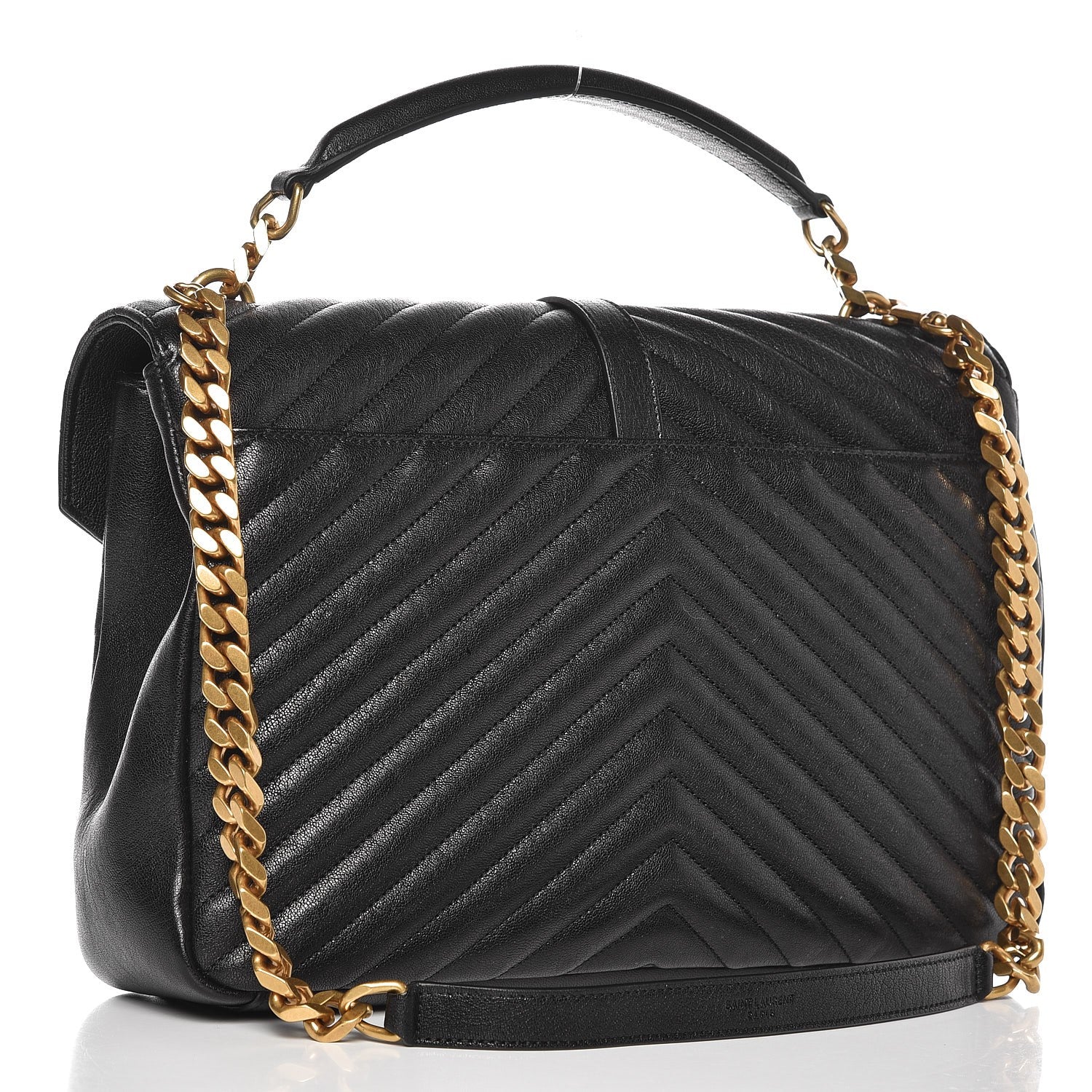 Saint Laurent Sheepskin Matelasse Chevron Monogram Large College Satchel Black 3 of 8