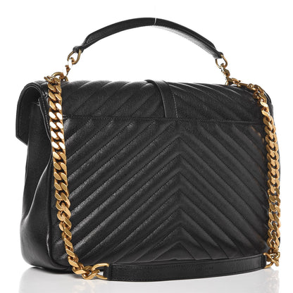 Saint Laurent Sheepskin Matelasse Chevron Monogram Large College Satchel Black 3 of 8