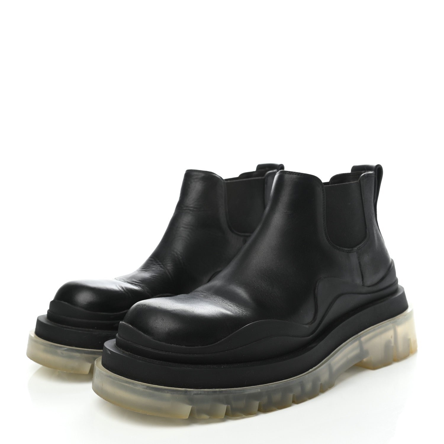 Bottega Veneta Calfskin The Tire Cropped Chelsea Boots 37 Black Transparent 3 of 7