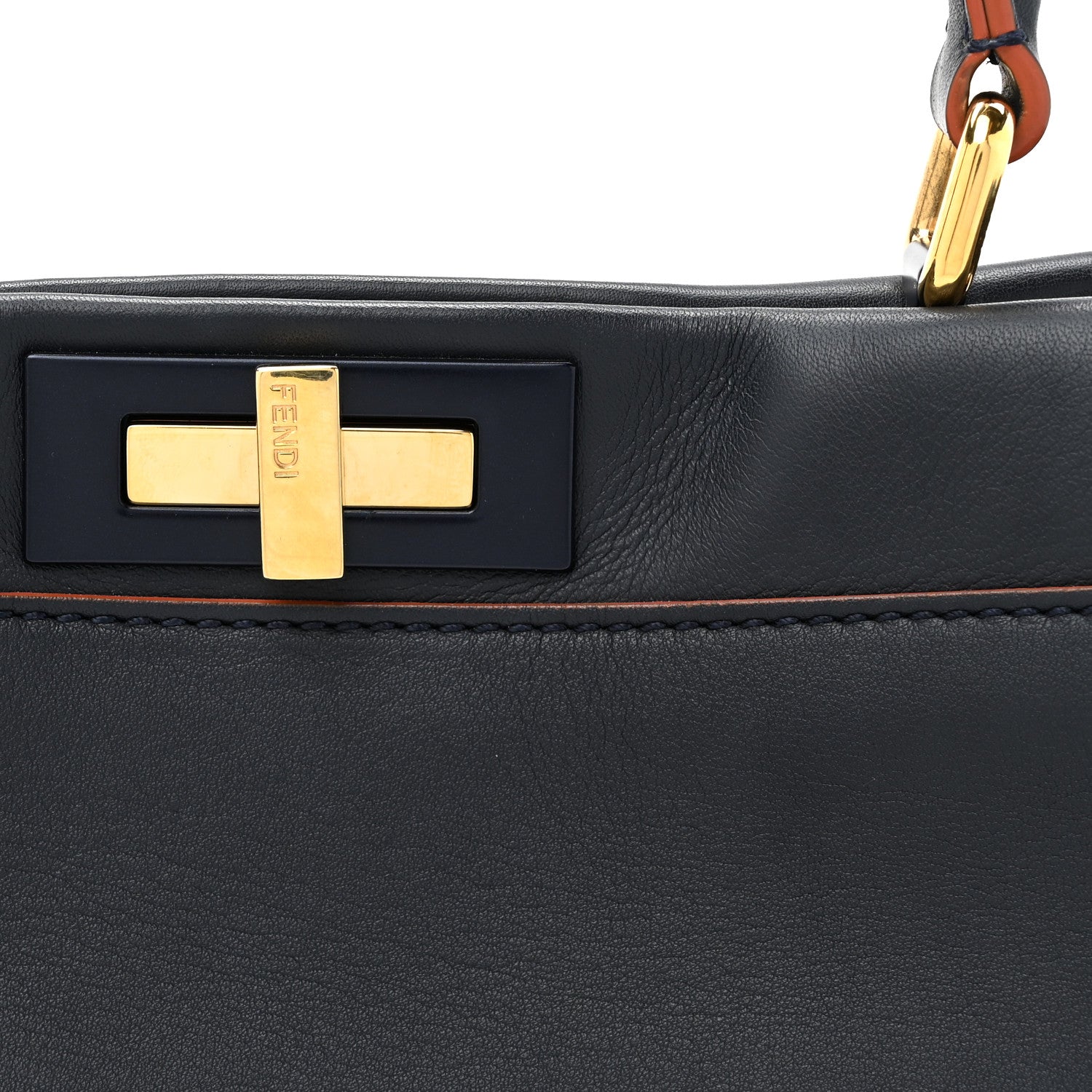 Fendi Vitello Seta Burro Medium Peekaboo Iconic Satchel Blue Notte Plaster 9 of 16