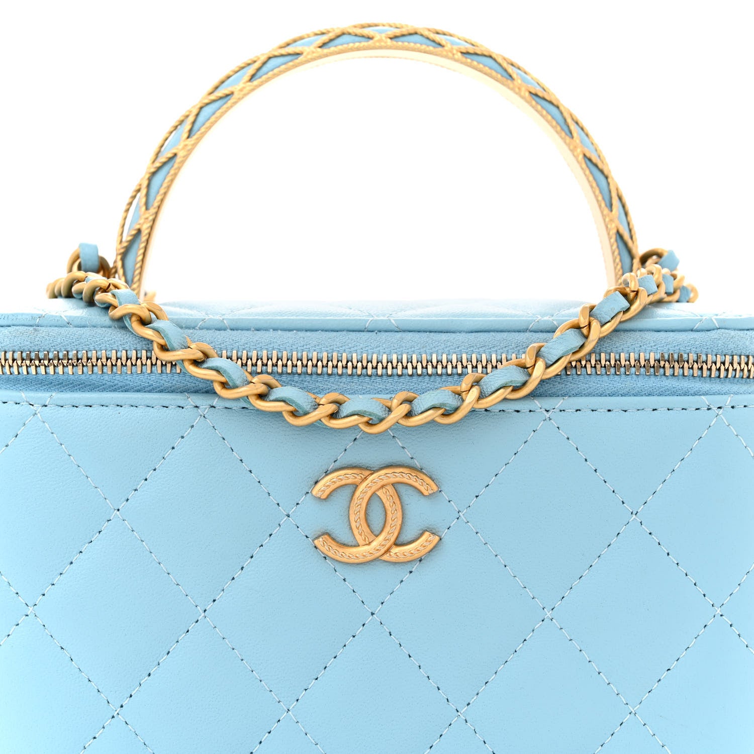 Chanel Lambskin Quilted Metal Twist Small Top Handle Vanity Case With Chain Blue 8 of 10