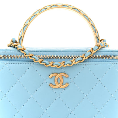 Chanel Lambskin Quilted Metal Twist Small Top Handle Vanity Case With Chain Blue 8 of 10