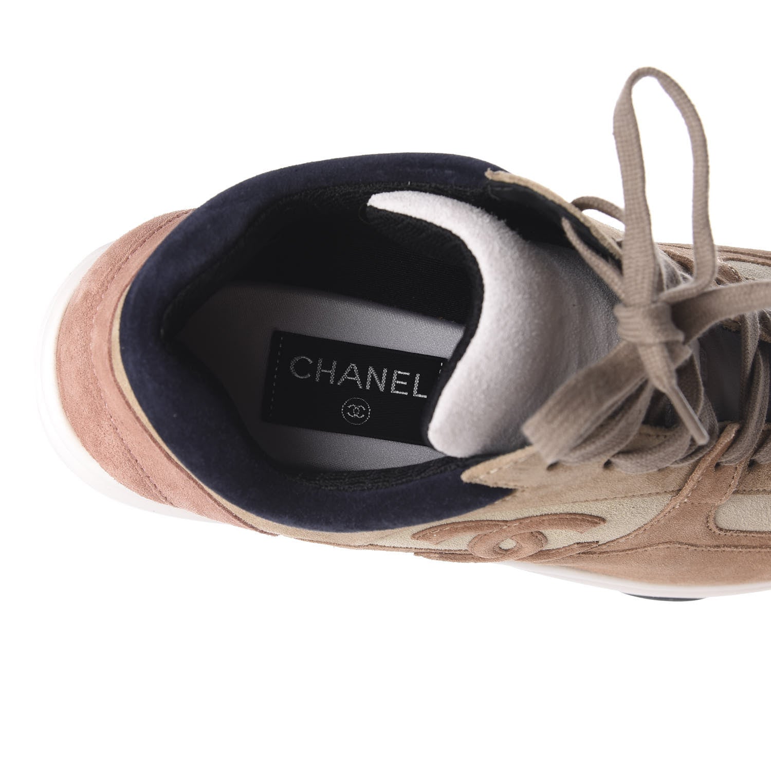 Chanel Nylon Lambskin Suede Calfskin CC Sneakers 40.5 Tan 8 of 10