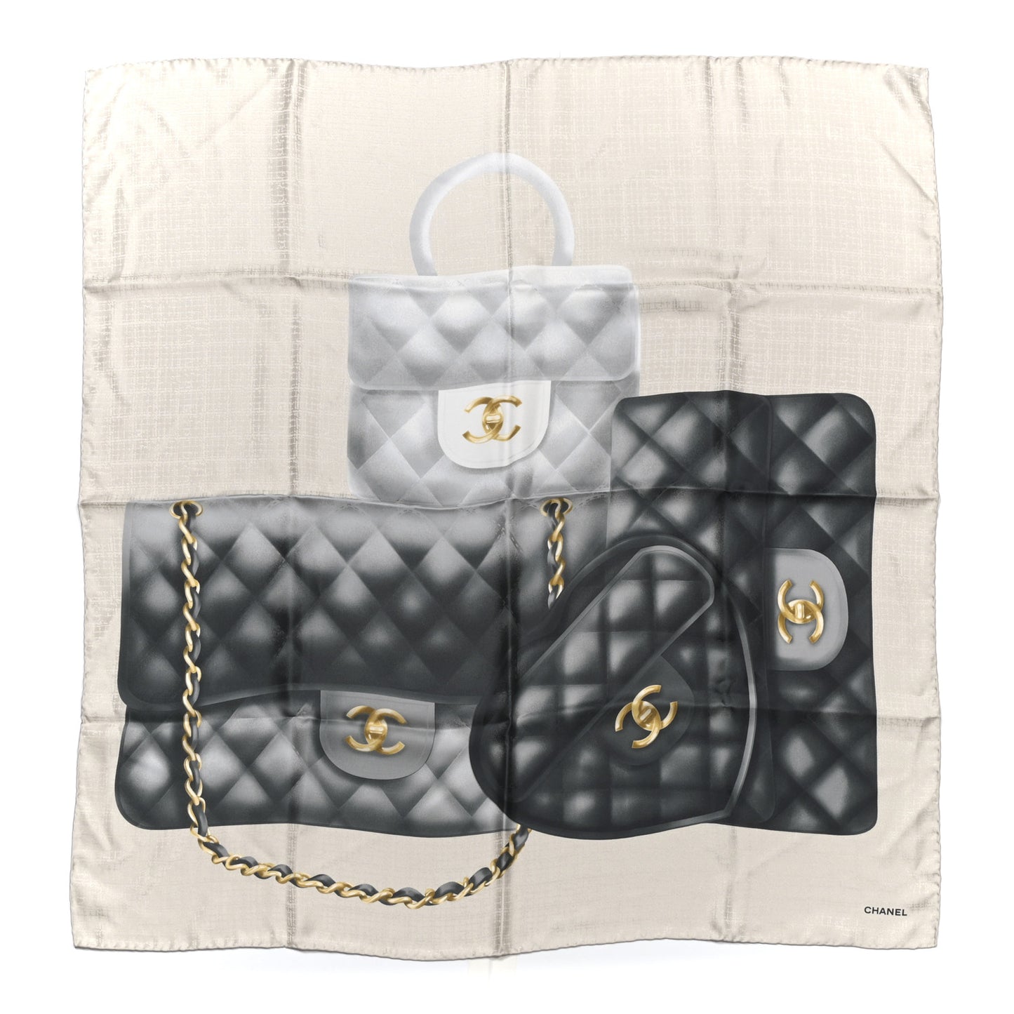 Silk Bag Print Square Scarf Light Beige Black Light Gray