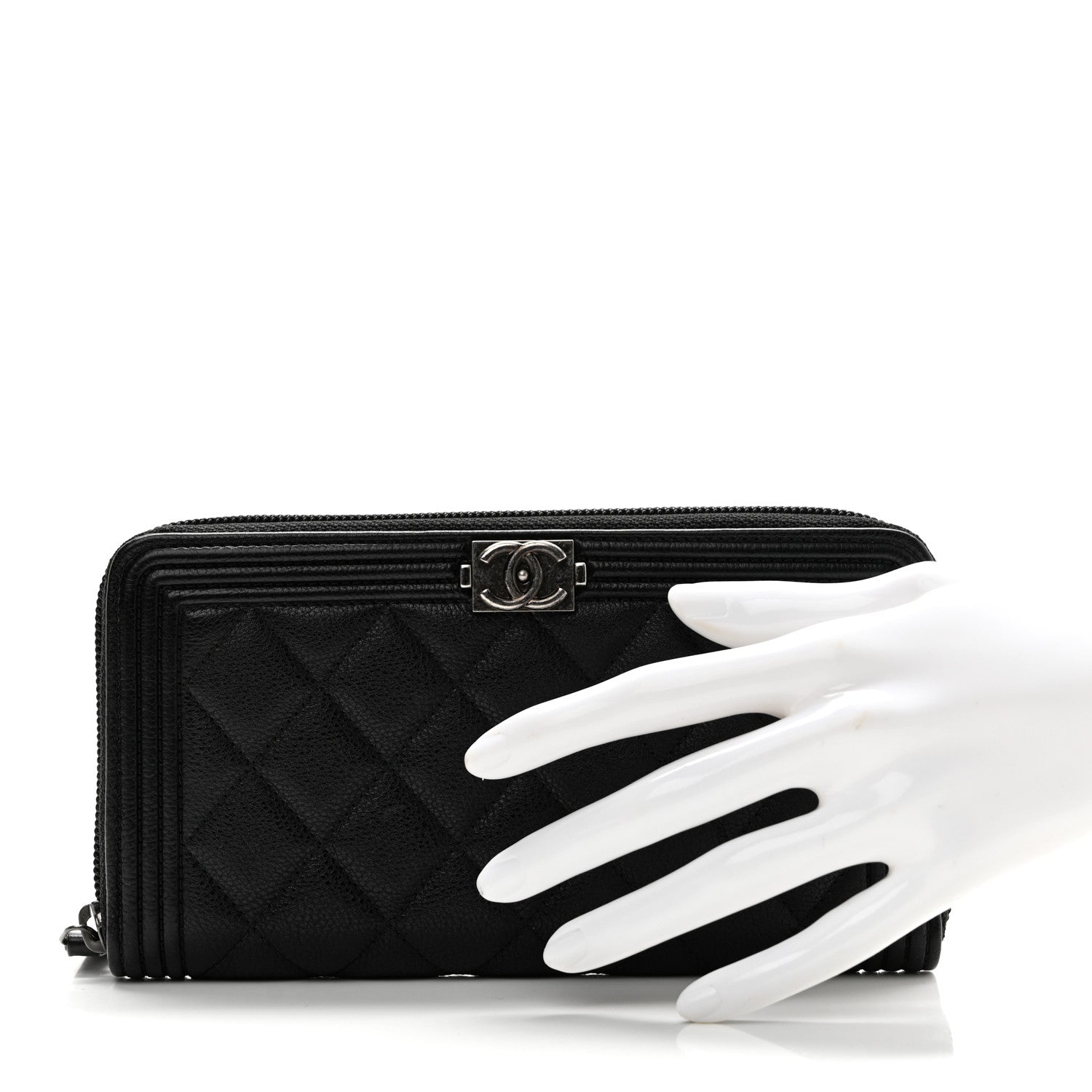 Chanel Caviar Quilted Boy Long Zip Around Wallet Black 2 of 8
