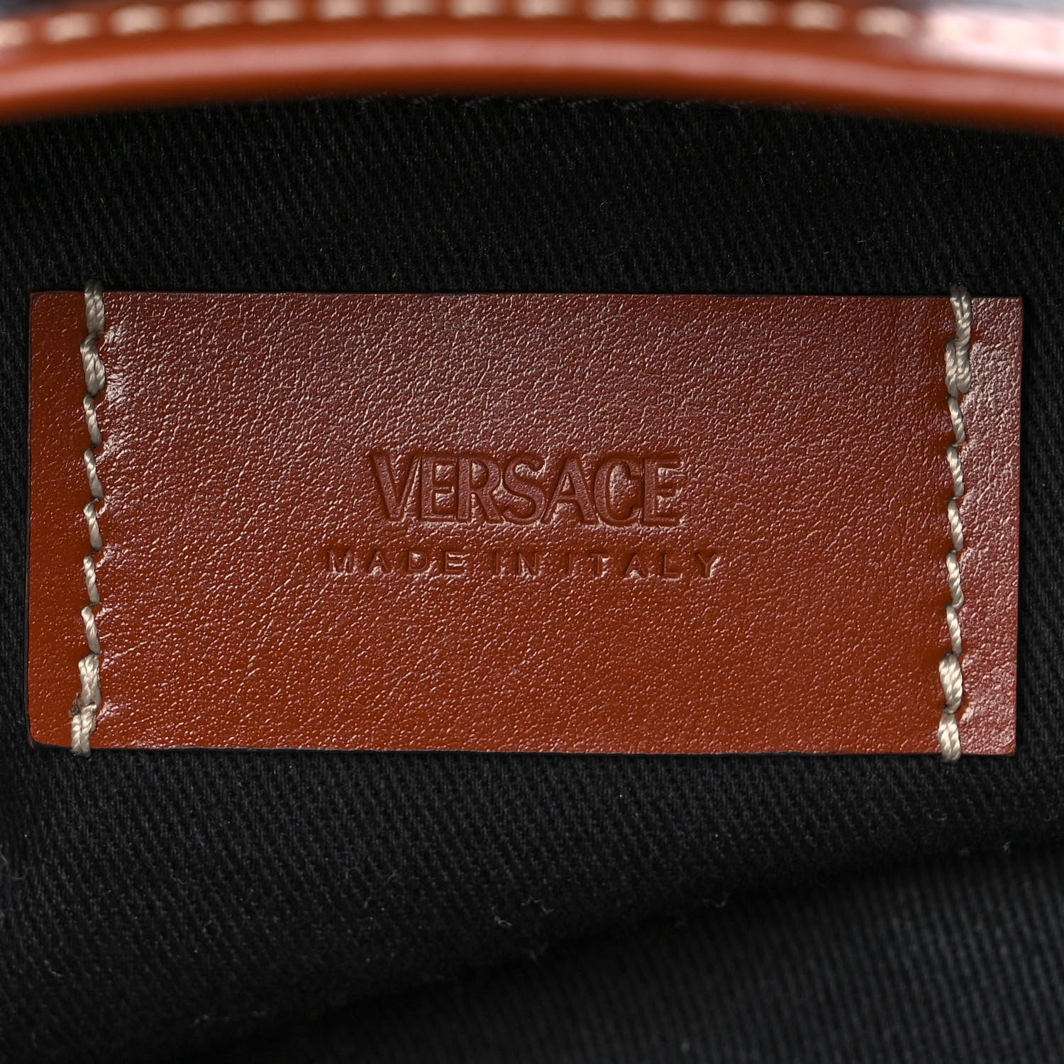 Versace Coated Canvas Calfskin La Greca Signature Shoulder Bag Black Caramel 6 of 12