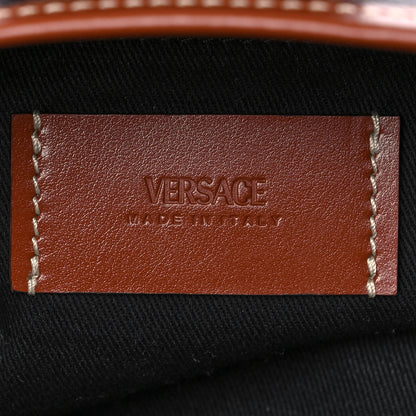 Versace Coated Canvas Calfskin La Greca Signature Shoulder Bag Black Caramel 6 of 12